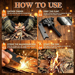 Ferro Rod Fire Starter – 18,000 Strikes Flint and Steel Magnesium Survival Tool