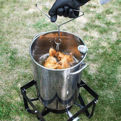 Perforated Turkey Fryer Hook with Base Rack, Stainless Steel Chicken Poultry Ver