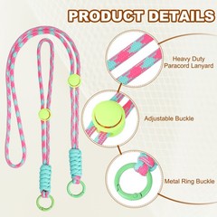 2Set Heavy Duty Paracord Keychain Lanyard for Keys , Pink/Green/Sky Blue