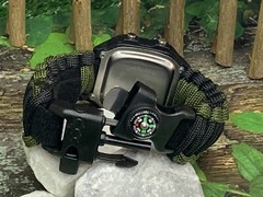 Handmade Black Army Green Adjustable Paracord Survival Band with Digital Watch