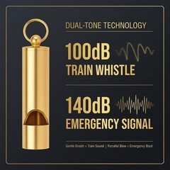 4-Inch Dual-Tone Brass Whistle 140db, Loud Emergency Safety Signal with Keych…