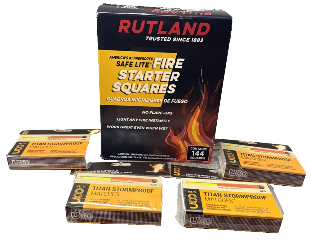 Stormproof Matches UCO Fire Starter Squares Rutland & Camping Hiking Bundle of 5