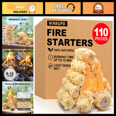 110 Pcs Natural Fire Starters for Fireplace, BBQ, Pizza Oven, Fire Pit & Grill