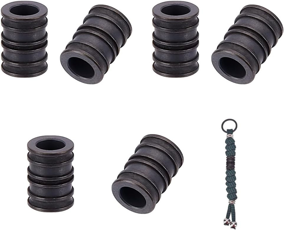 6 Pcs Brass Paracord Bead, Groove Column Lanyard Beads 6Mm Large Hole European B