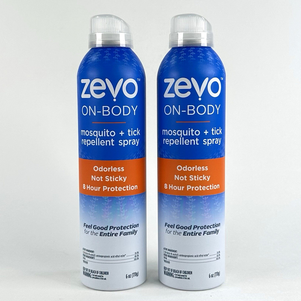 Zevo On-Body Mosquito + Tick Repellent Spray 6 oz 2 Pack Odorless Non-Sticky New