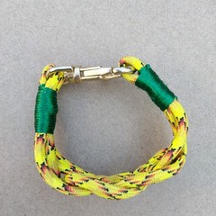 Eye Catching Braided Yellow Paracord Rope Bracelet with Green Accents Colorful