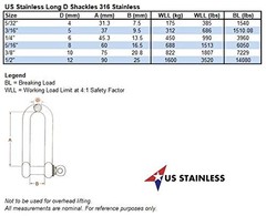 Stainless Steel 316 Long D Shackle, 3/8 10mm, Marine Grade, Heavy Duty