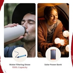 72 Hour Survival Kit Food Solar Power Bank Water Purifier