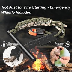 Survival Fire Starter, 4 Inch Ferro Rod, Flint Fire Starters for Hiking and 1