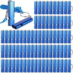 100 Pcs Emergency Whistles Bulk, Aluminum Safety Survival Whistle Keychain wi…