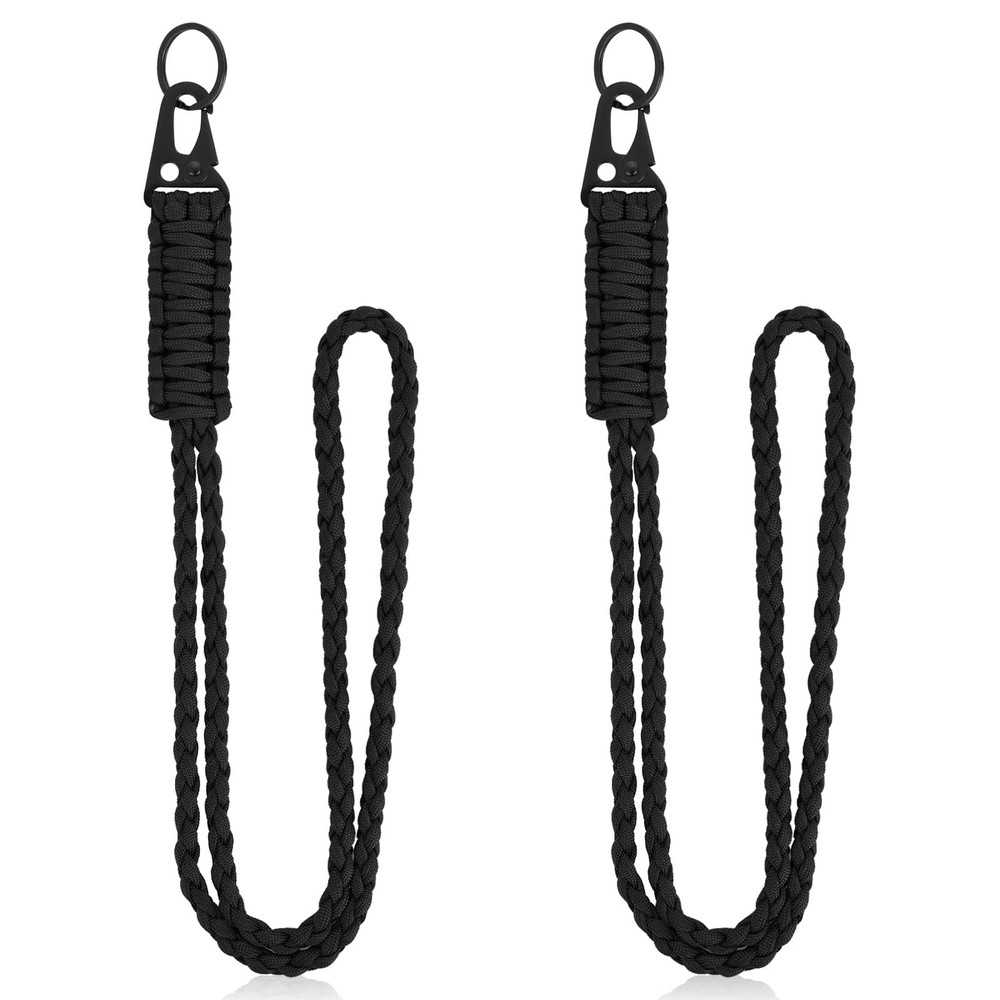 2Pcs Heavy Duty Paracord Lanyard Necklace Whistles Strap Braided 550 Keychain