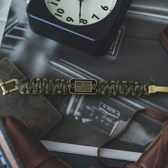 Hero Company Camo Paracord Tactical Survival Bracelet Men Bronze USA Flag