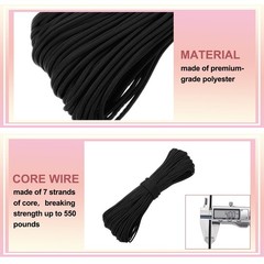Paracord rope 550lb 60m, for tent 4mm 7 fibers black for hiking