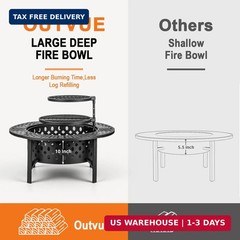 OutVue 36 Inch Fire Pit with 2 Grills,Wood Burning Fire Pits for Outside | Fire