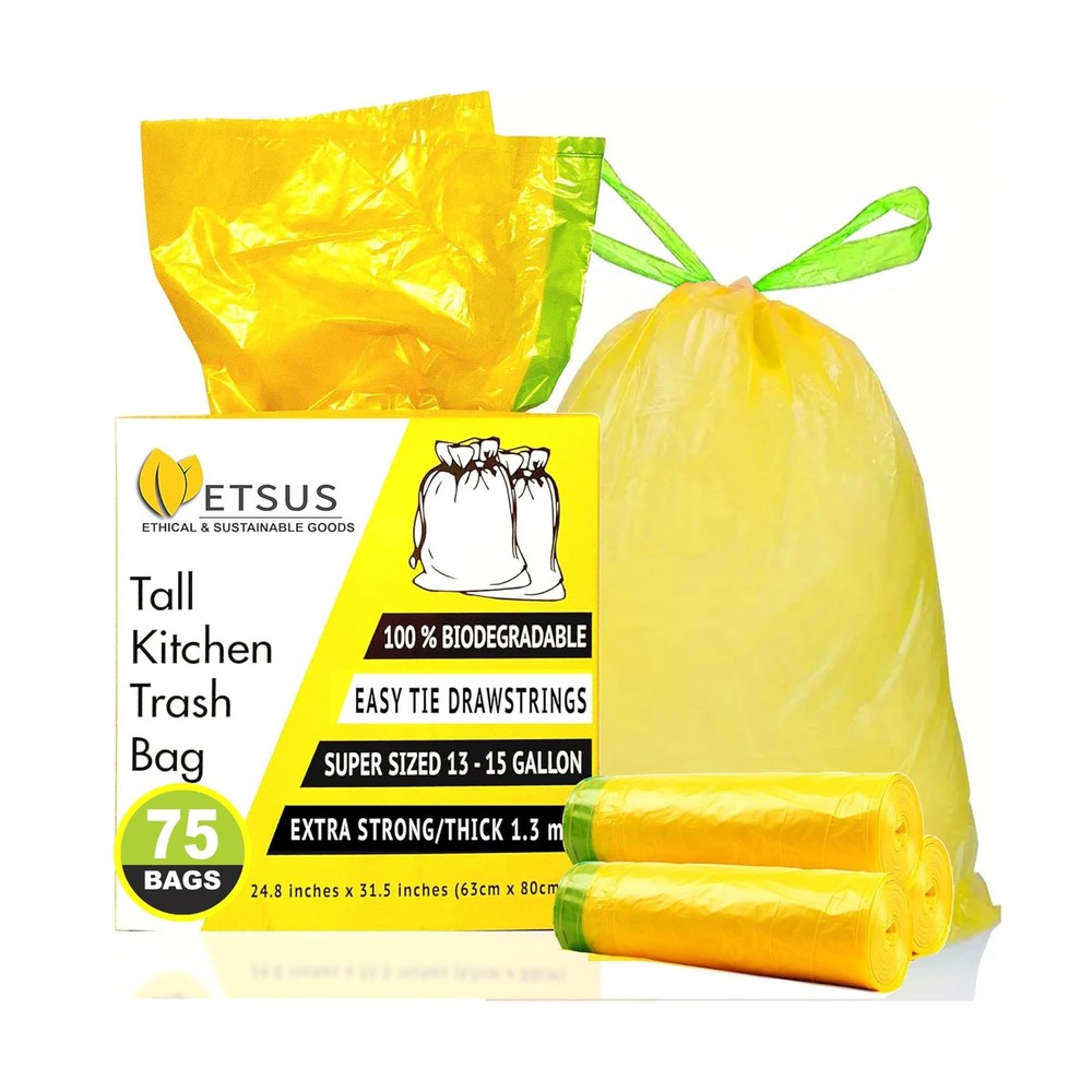 13 Gallon Biodegradable Trash Bags with Drawstrings, 75 Count P… FAST USA SHIP