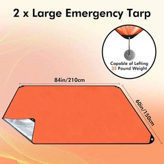 2 Pack Upgrade Survival Blanket – Insulated Thermal Reflective Tarp – 60″ x 82″.