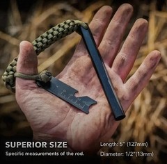 HUGE 5 x 1/2″ FERRO ROD Fire Starter Survival Striker Flint + Emergency Paracord