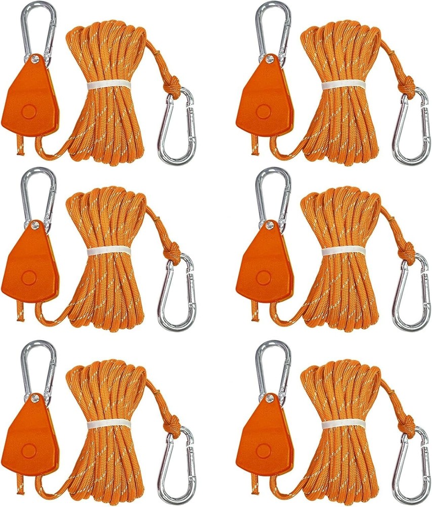 6pk 14ft Ratchet Tie Down Straps Pulley Rope Carabiner Heavy Duty Cargo Kayak