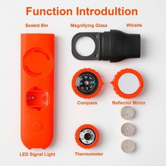 Survival Safety Whistle with Lanyard, Compass, Thermometer for Outdoor Sports