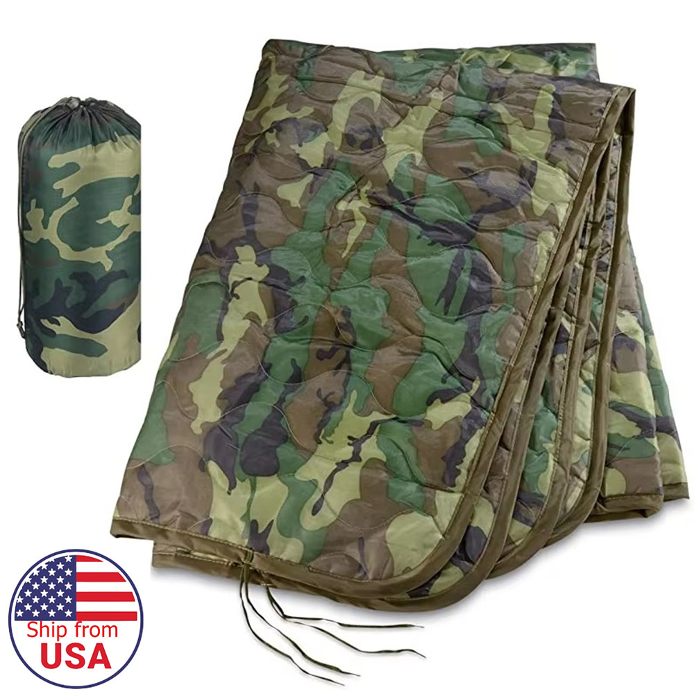 Tactical Army Woodland Water Repellent Quilted Blanket Camping Shooting Hunting