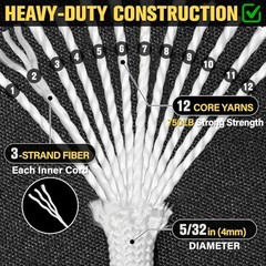 Paracord Rope 750 lb – 5/32″ Parachute Cord 4MM 12-Strand para Cord 200ft White