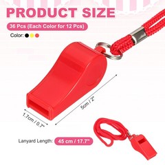 Plastic Whistles with Lanyard, 36 Pcs&3 Colors-Fitting for (Coaches/Referee)