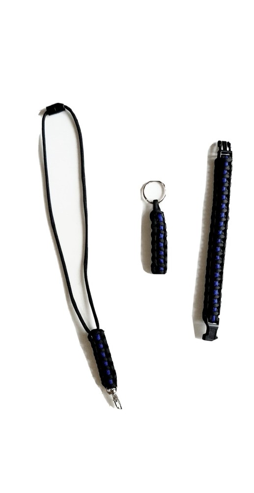 Paracord Thin Blue Line Bracelet / Keychain / Lanyard Gift Set /Made in The USA