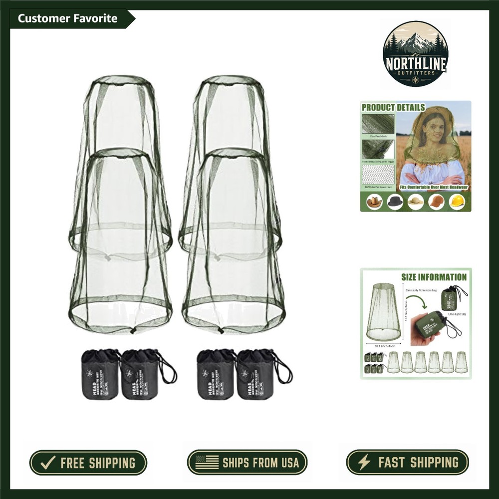 Portable Mosquito Face Net – 4 Pack, 18.11 inch, for Summer Outdoor Activities