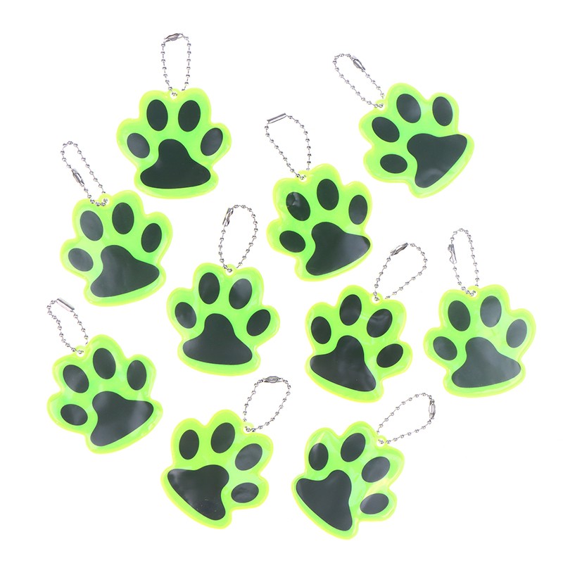 10Pcs Paw Reflective Keychain Night Safety Double-sided Reflective Bag Pendant