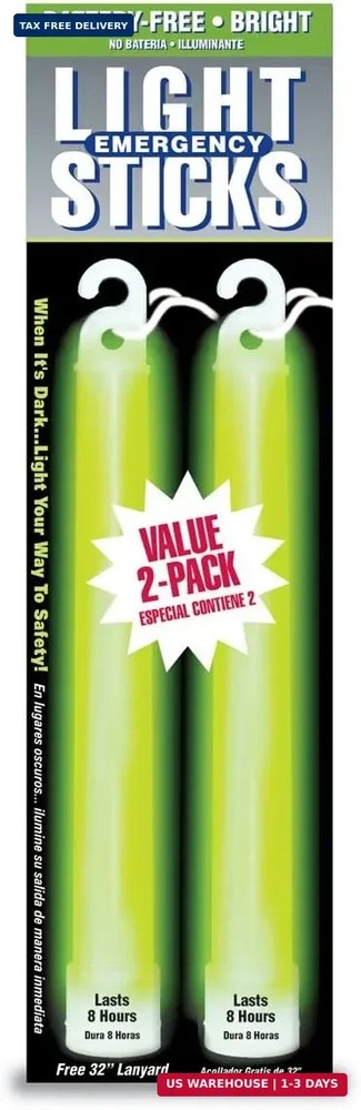 Ready America 27217 8-Hour Emergency Lighsticks (2 Pack), Green | Activate with