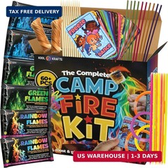 Complete Campfire Kit , Box include 6 Magical Color Changing Fire Packs, 20 Game