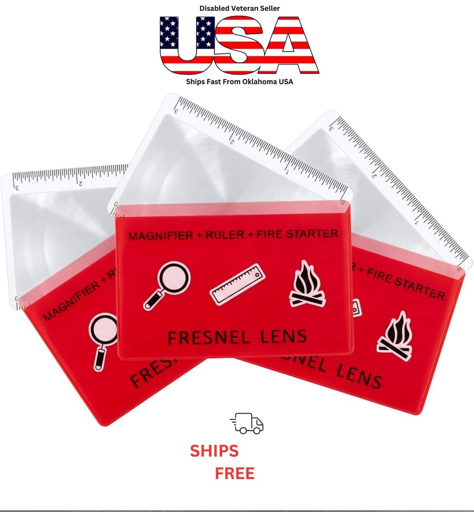 3 Pack Credit Card Fresnel Lens Emergency Firestarter RED Protective Sleeve