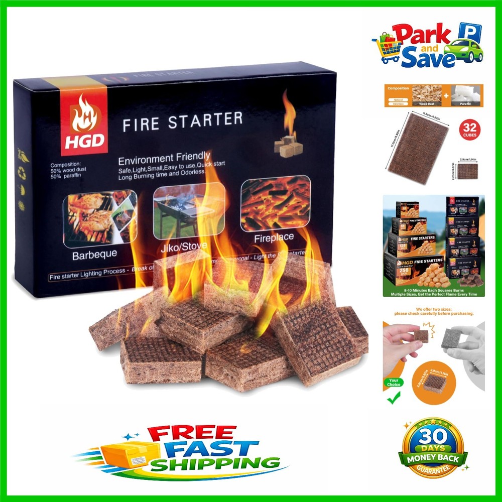 Compact Natural Fire Starter Squares | Indoor & Outdoor Essential 32 Count