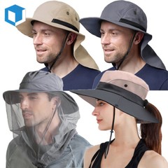Bucket Boonie Hat Wide Brim w/Head Net Sun Cap Outdoor Fishing Camping Men Women