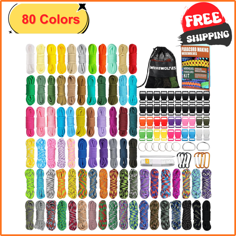 80 Colors Paracord Cord, 550 Paracord Bracelet Crafting Combo Kits W Instruction