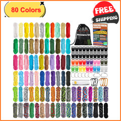 80 Colors Paracord Cord, 550 Paracord Bracelet Crafting Combo Kits W Instruction