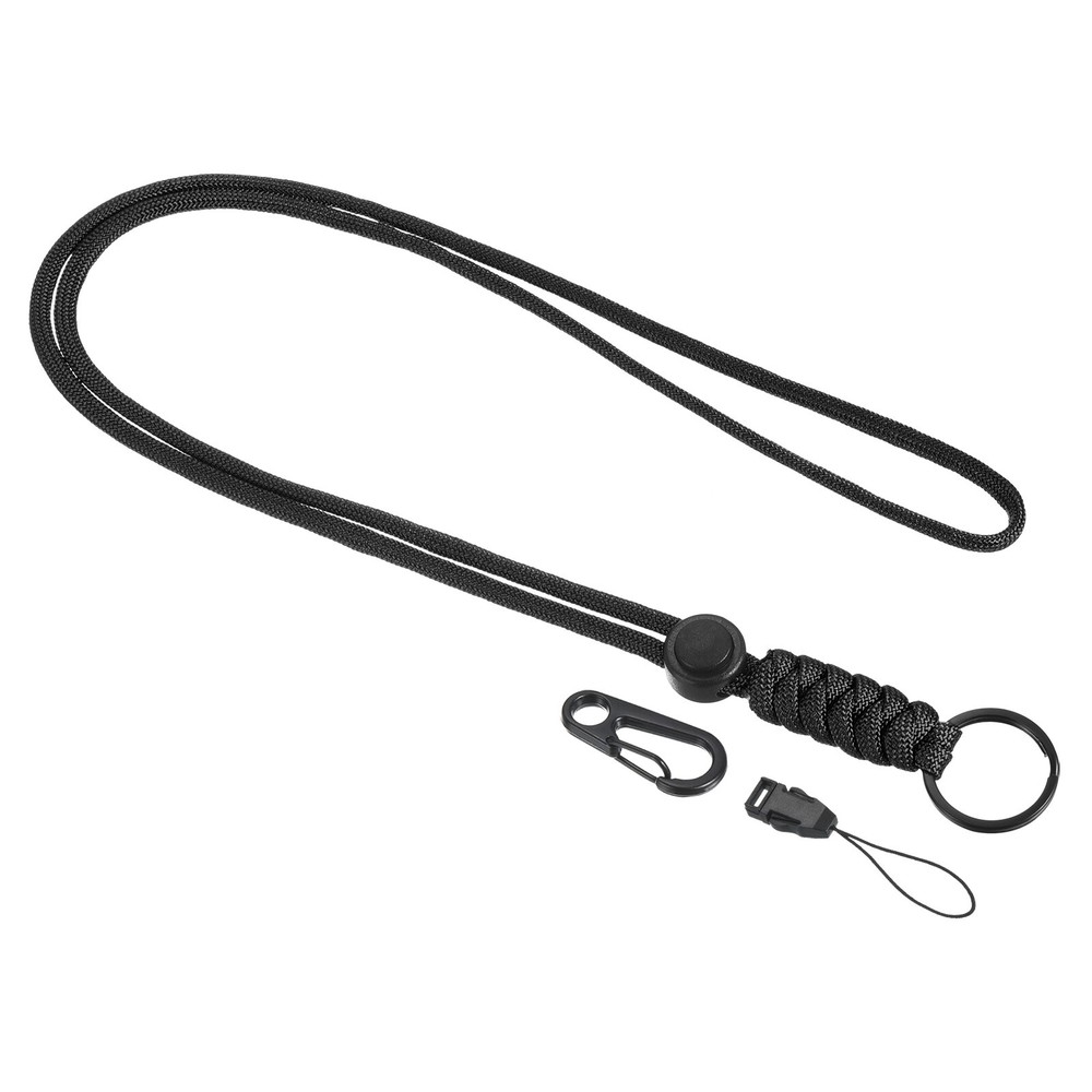 20″ Paracord Lanyard Necklace Keyring Cord Clasp Strap Badge Holder, Black