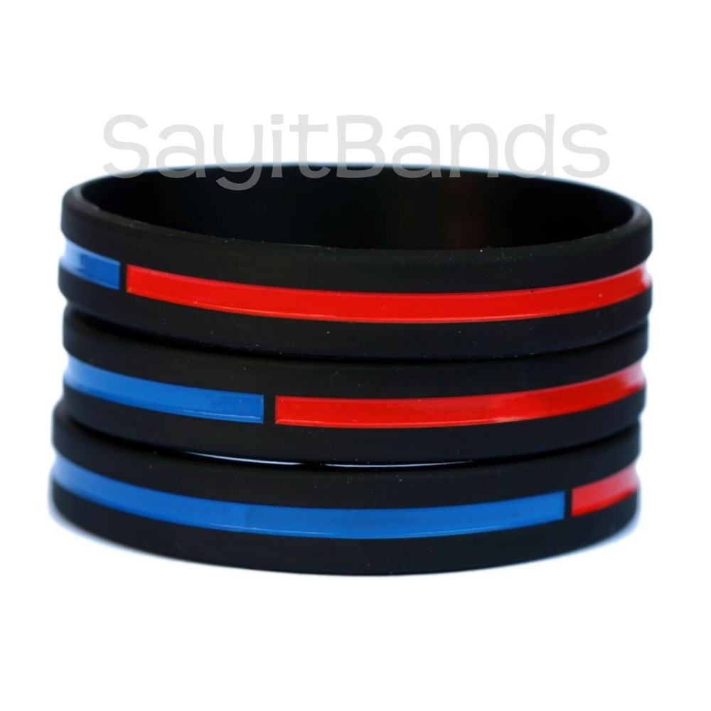 Set of CHILD Size Thin COMBINED Thin Red and Blue Line Police Fire Wristband Lot