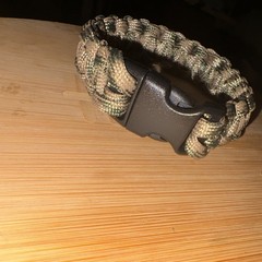 Paracord Bracelet, Tan/Green/Black Camo 7 in Nylon 550 lb 4 mm with Buckle