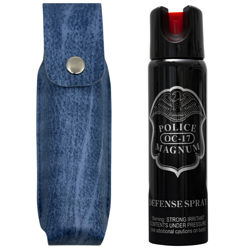 Police Magnum 4oz Twist lock pepper spray DENIM holster belt clip self defense