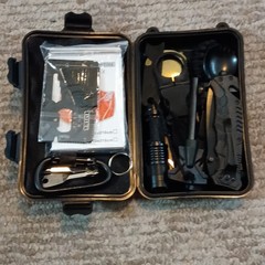 Survival Kit Black Hard Case w/ Knife Flashlight Compass Fire Starter Blanket