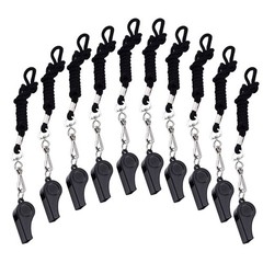 10Pcs Durable Black Plastic Safety Whistles for Kids Outdoor Sports and Travel