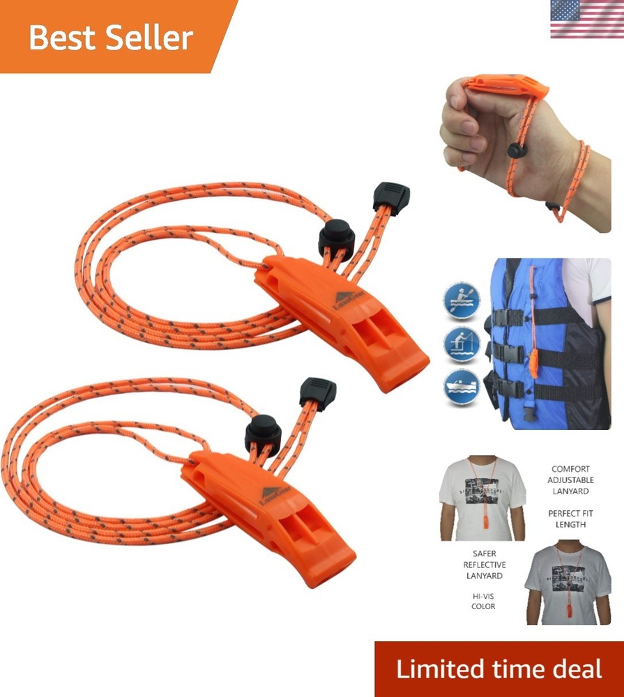 PeaLess Emergency Whistles – 120 dB Sound Power with Reflective Lanyard 2-Pack