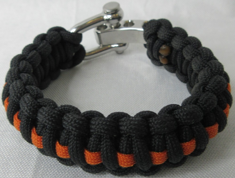 Survival Straps Paracord Survival Bracelet Stainless Buckle Black Orange EUC