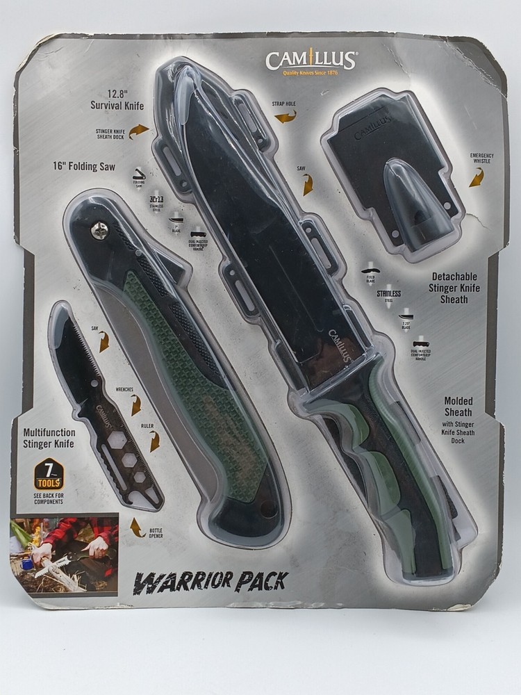 Camillus Warrior Pack 12.8 Survival Knife, Stinger Knife, Folding Knife, Whistle
