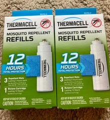 Thermacell Mosquito Repellent 12hrs Refill Packs 3 Mats 1 Butane Cart. Lot of 2
