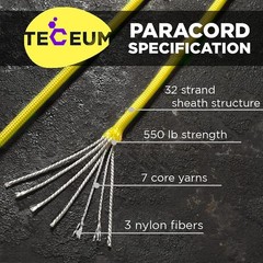Teceum Paracord Type Iii 550 Yellow 50 Ft 4Mm Tactical Rope Mil-Spec Outdoor