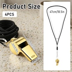 JJUNW 4Pcs Whistles, Gold Whistle with Lanyard, Silver Whistles for Teachers