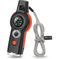 7-in-1 Survival Whistle–Emergency Outdoor Safety Tool w Compass, Light & Lanyard