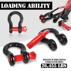 1/» D Ring Shackle with 5/8″ Screw PinT Working Load Limit 1/2 Inch 2 Black&Red